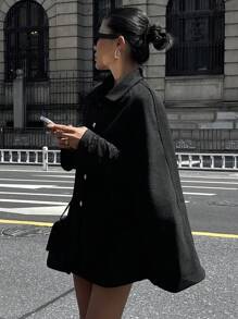 DAZY 女士加大码加厚羊毛披肩外套，复古优雅高端秋冬斗篷夹克 - 黑色 - 查看 15