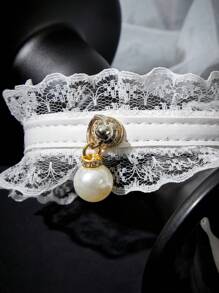PETSIN White Princess Style Lace Pearl Decor Choker, Cute Design Suitable For Party, Birthday And Other Important Occasions, Popular Pet Cat/Dog Adjustable Necklace Collar - Multicolor - View 6
