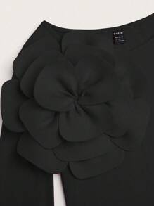 SHEIN Clasi 女士标准尺寸圆领束腰花卉装饰优雅修身紧身衣 - 黑色 - 查看 5