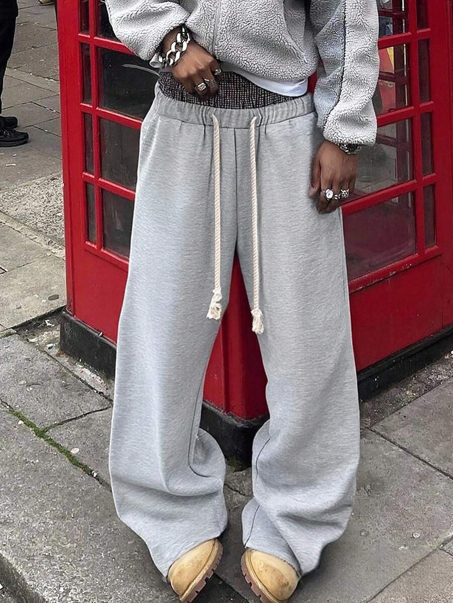 PAVTROS 男士休闲百搭格子拼接抽绳腰裤 - 淺灰色 - 查看 1