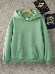 Discovery X SHEIN 女士字母与风景图案连帽长袖运动衫 - 綠色 - 查看 2