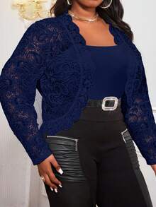 SHEIN Lady Áo khoác ngoài tay dài họa tiết kẻ sọc xanh navy cổ điển mới 2025 dành cho nữ cỡ lớn, thường ngày, đi làm, mặc vào mùa thu/đông - Màu xanh hải quân - Xem 8