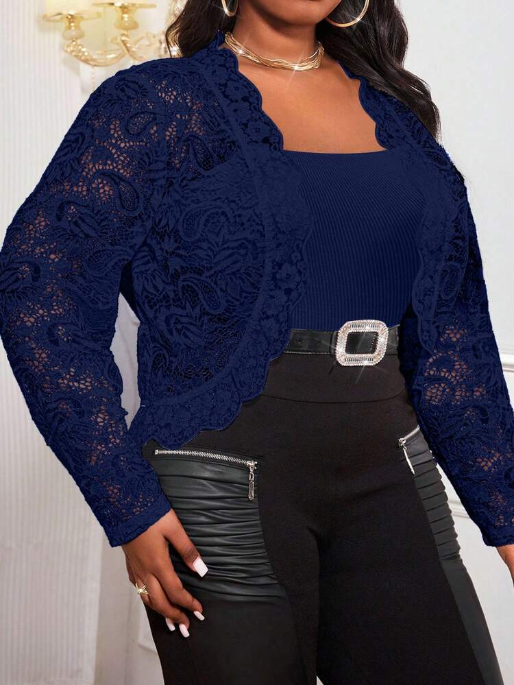 SHEIN Lady Áo khoác ngoài tay dài họa tiết kẻ sọc xanh navy cổ điển mới 2025 dành cho nữ cỡ lớn, thường ngày, đi làm, mặc vào mùa thu/đông - Màu xanh hải quân - Xem 8