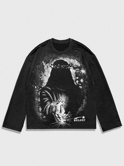 Street Life Felpa girocollo casual da uomo con stampa, autunnale