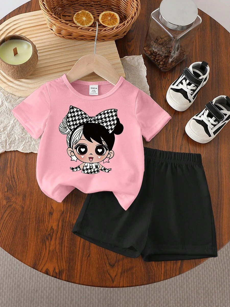 SHEIN Set de 2 piezas con estampado gráfico de diseño genial, conjunto informal a juego apto para salidas de primavera/verano - Multicolor - Ver 1