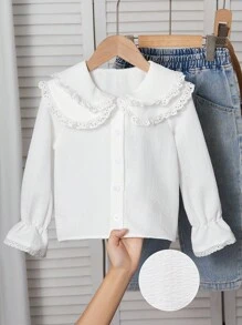 Elladie kids 女孩甜美蕾丝边泡泡袖衬衫 - 白色 - 查看 4