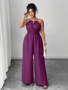 Elenzga Halloween Plus Size Jumpsuits - Purple - View 6