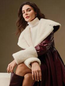 Anewsta Elegant High-Waisted Faux Fur Long Coat, Suitable For Autumn, Fall, Winter, Going Out, Elegant, Formal, Party, Chic, New Year, Christmas, Graduation, Wedding, Burgundy