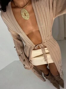 Glamine 驼色针织手工亮片设计喇叭袖性感迷人女式和服开衫 - 駝色 - 查看 4