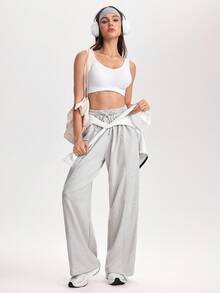 SHEIN Sports Damen Lässig Einfarbige Sporthose - Grau - Übersicht 5