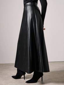 COSMINA 女士优雅长款PU皮裙，秋冬 - 黑色 - 查看 1