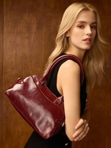 MOTF PREMIUM 女士休闲通勤时尚黑色腋下单肩包 - 酒紅色 - 查看 2