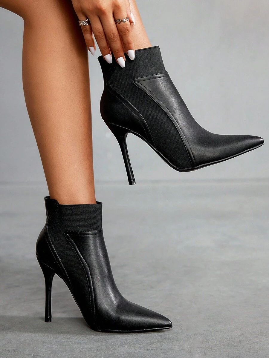 CUCCOO SZL 女士时尚尖头细高跟踝靴 - 黑色 - 查看 1