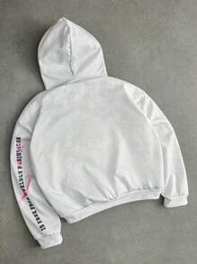 男士街头风流行INS风复古涂鸦图案连帽衫，适合户外音乐节、夜店、酒吧等场合，也可作为男友/老公礼物或周年纪念礼物，浅灰色 - 彩色 - 查看 2