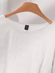 CosyJoli 大码女式花卉刺绣圆领喇叭袖宽松衬衫 - 白色 - 查看 5