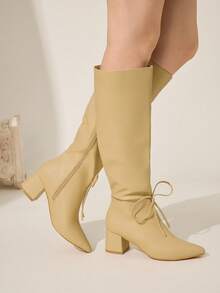 CUCCOO CHICEST Damskie botki do kostki ze szpiczastym noskiem i grubym obcasem, z kokardką, eleganckie i urocze, odpowiednie na dojazdy do pracy, randki, Święto Dziękczynienia, Boże Narodzenie, Halloween, uniwersalne, ze sztucznej skóry, w kolorze rudym - Morela - Zobacz 4