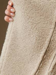 Anewsta 女士宽松绒面混纺翻领系带短款夹克，适合秋季、冬季、外出、优雅、正式、派对、别致、新年、女士冬季外套、圣诞节、工作、毕业 - 棕色 - 查看 8