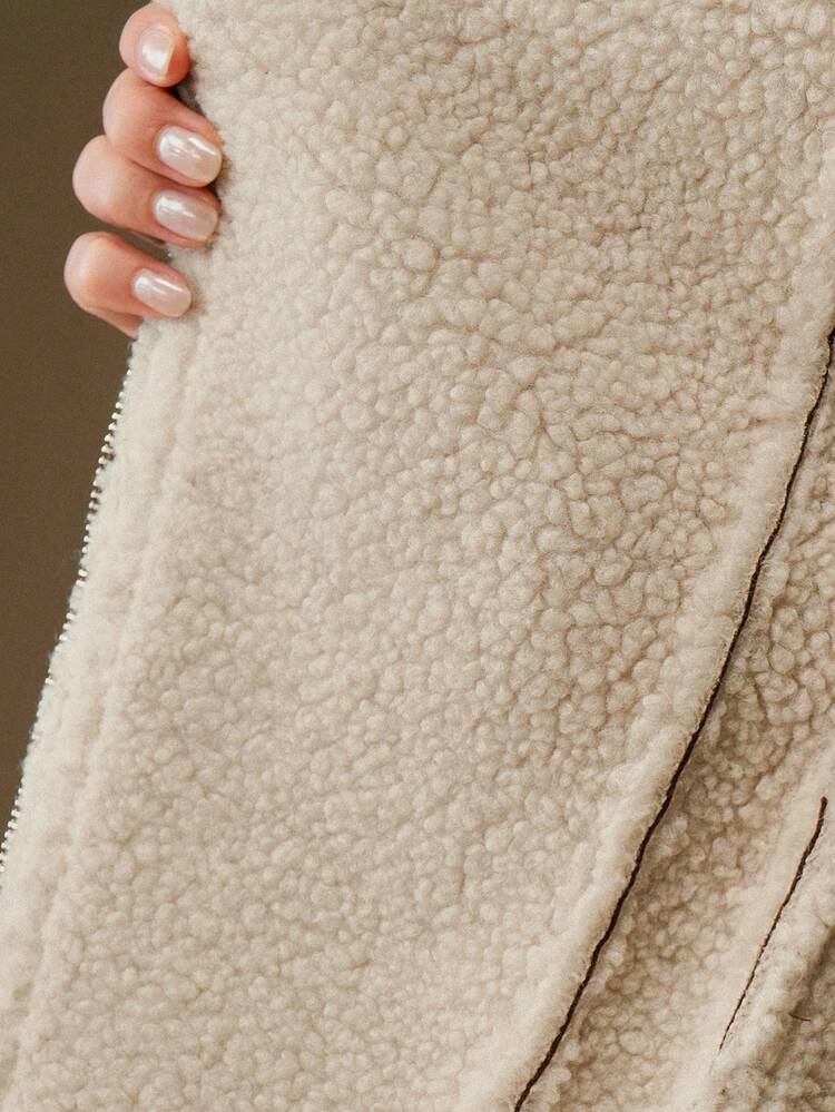 Chaqueta corta de mujer de mezcla de gamuza suelta con cuello vuelto y cinturón de lazo, adecuada para otoño, invierno, salir, elegante, formal, fiesta, elegante, Año Nuevo, abrigo de invierno para mujer, Navidad, trabajo, graduación