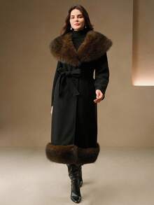 Anewsta Áo khoác dài mềm mại có thắt lưng, thích hợp cho mùa thu, mùa đông, đi chơi, thanh lịch, trang trọng, tiệc tùng, sang trọng, năm mới, giáng sinh, tốt nghiệp, đám cưới, sang trọng - màu đen - Xem 4