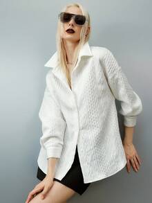 Airlisse 女式白色前扣长袖纹理开衫 - 白色 - 查看 4
