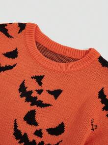 Manfinity Roghcode Tricot ample à col rond pour hommes avec motif citrouille, pour Halloween, automne et hiver - Multicolore - Voir 4