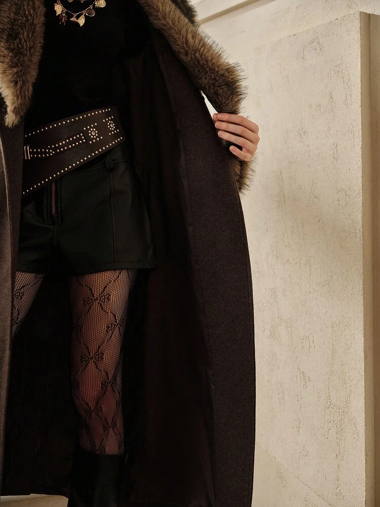 Anewsta Savoree Abrigo largo elegante con cuello para mujer, otoño/invierno