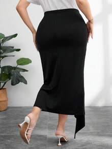Modelyn Jupe plissée asymétrique fendue à taille froissée pour femmes grande taille, élégante, polyvalente, douce et confortable