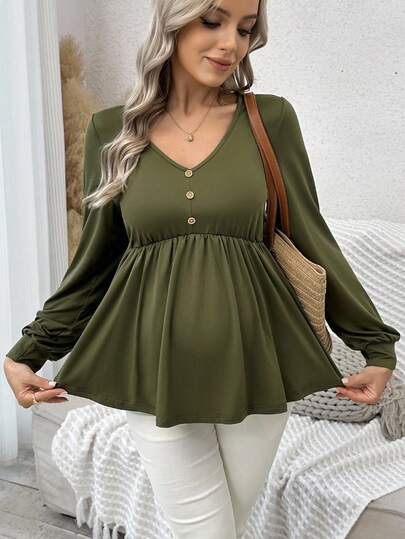 SHEIN Casual Long Sleeve Ruffle Hem Maternity T-Shirt