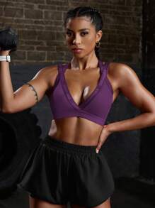Powerista Red Violet Push Up Sports Bra With Supportive Straps For Gym And Workout - Red Violet - View 6