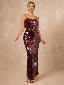 Lumalex Vestido ajustado con lentejuelas y espalda descubierta con tirantes finos para mujer