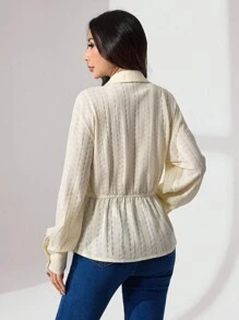 Modelyn Fashionable Knitted Minimalist Apricot Women's Blouse - Beige - View 2