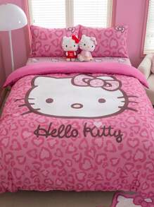 HELLO KITTY AND FRIENDS | SHEIN 小猫卡通和心形蝴蝶结印花卧室床上用品羽绒被套