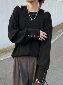 FRIFUL 2pcs Women Ribbed Knit Camisole And Loose Fit Long Sleeve T-Shirt Set, Black, Autumn