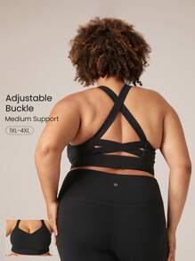 GLOWMODE FeatherFit™ 可调节后扣双交叉带心形领运动文胸低冲击瑜伽日常可拆卸罩杯 - 黑色 - 查看 1