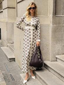 EMERY ROSE 女式长袖休闲拼色中长连衣裙 - 彩色 - 查看 5