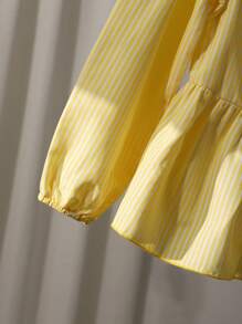 SHEIN Tween Mädchen Lässig Urban gestreiftes Schleifenhemd, geeignet für den Schulanfang