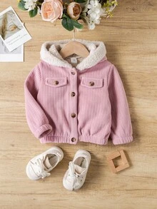 SHEIN Babygirl Autumn/Winter Cute Versatile Corduroy Hooded Jacket Fall - Pink - View 3