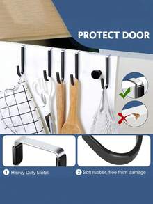 Over The Door Hooks, Door Hanger Hooks With Rubber To Prevent Scratches – Heavy Duty Organizer Hooks For Living Room, Bathroom, Bedroom, Kitchen – Hanging Clothes, Towels, Hats, Coats, Bags