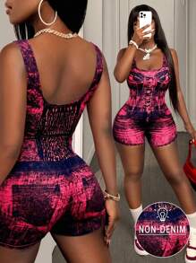 BamGleam Mono ajustado de mujer con efecto de mezclilla y estampado en toda la prenda - Multicolor - Ver 1