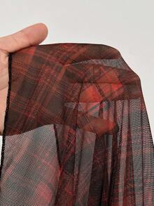 Sunspun Vestido de manga corta con cuello cuadrado y estampado de cuadros, talla grande, para verano