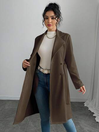 Rafferiza 女式纯色仿麂皮双排扣侧袋常规夹克