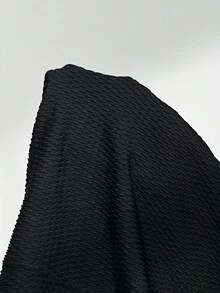 Almamuse 女式中长袖紧身纹理针织连衣裙，带金属装饰纽扣 - 黑色 - 查看 9