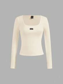 SHEIN EZwear 3 件女士休闲 U 领长袖紧身 T 恤，适合秋冬季 - 彩色 - 查看 5