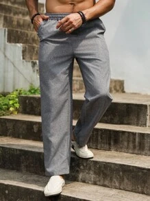 Manfinity Homme 男士纯色休闲裤，简约百搭，秋季 - 灰色 - 查看 5