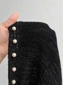 Elenzga Colección Kooky Elegance (Vibes de Woe Is Me)(Estética del miércoles) Elegante suéter de cárdigan vintage de manga larga y corto con cuentas para mujeres de talla grande, casual y de negocios, para otoño/invierno