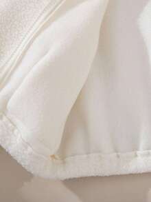 Souflis Souflis 1pc Toddler Boys' Winter New 2025 Sherpa Front Pocket Design Drop Shoulder Sleeve Front Cute Bear Embroidery Cardigan Hoodie Thick Warm Outerwear Baby Bear Jacket Baby Sherpa Jacket Fall - Beige - View 5