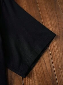 Manfinity NXTstreet Men Cotton Lightning Embroidered Basic Tunic Short Sleeve Tee, Boyfriend Gift, For Work, Summer - Black - View 5