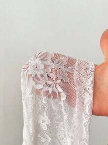 EgrlEra Áo cánh ren mỏng bó sát tay ngắn màu trơn dành cho nữ - trắng - Xem 6