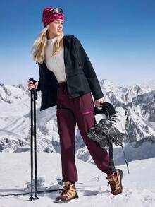 In My Nature 女士纯色连帽长袖抽绳户外风衣女士滑雪夹克女士滑雪服 - 黑色 - 查看 8