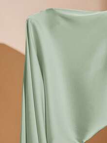 SHEIN BAE 大码女式无袖 V 领露背长款缎面连衣裙，适合度假、音乐节、生日、早午餐、婚礼宾客、优雅礼服派对礼服 - 薄荷綠 - 查看 6